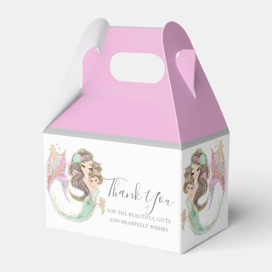 海のピンクの下で人魚の赤ちゃんシャワー フェイバーボックス (正面サイド)