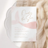 海のピンクの人魚の女の子の誕生日パーティー 招待状