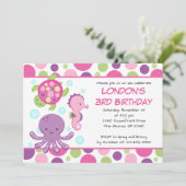 海のピンクの女の子の誕生日招待状 招待状 (スタンド正面)