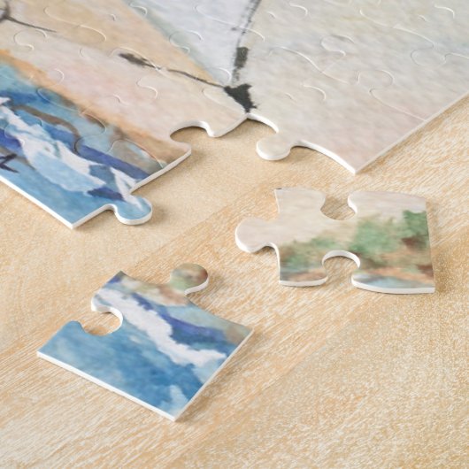 海のファインアートの水彩画の絵画のヨット ジグソーパズル (側面)