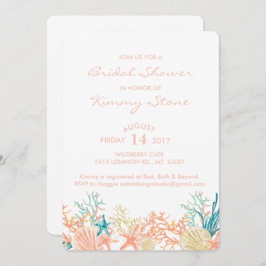 海のブライダルシャワーの招待の下の水色 招待状 (正面/裏面)