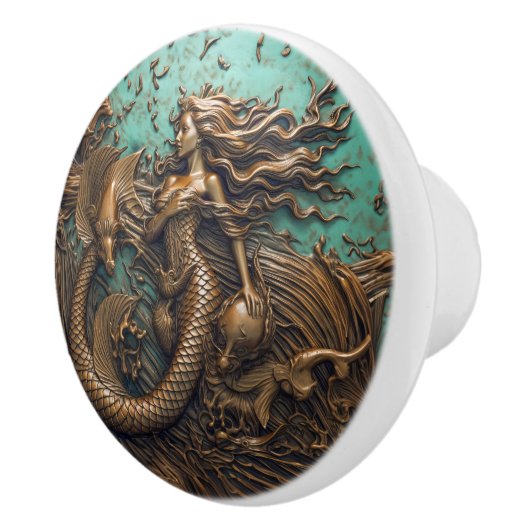海のブロンズの下のマーメイド3Dエフェクトマリン セラミックノブ (右)