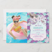 海のプールの下の人魚の誕生日パーティーの写真 招待状 (正面)