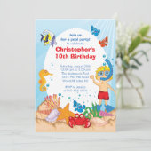 海のプールを囲んでのパーティの誕生日の招待状の男の子の下 招待状 (スタンド正面)