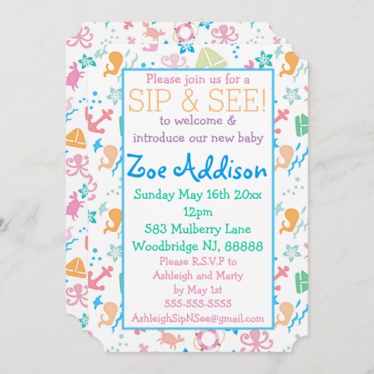 海のベビーの一口の下で見れば 招待状 (正面/裏面)