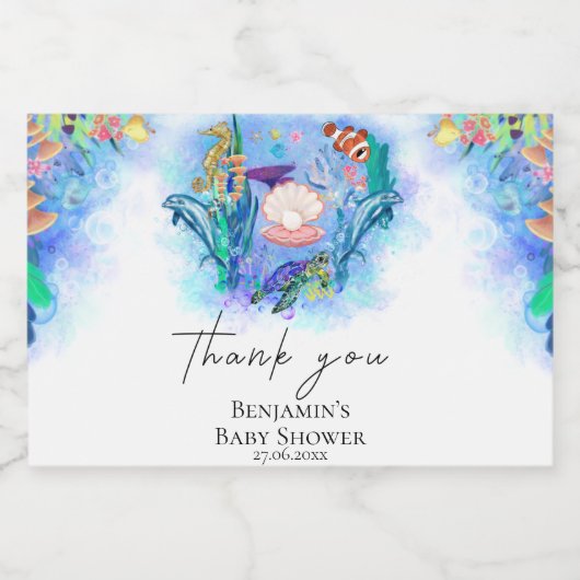 海のベビーカラフル動物 スパークリングワインラベル (シングルラベル)