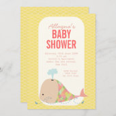 海のベビーシャワーのパーティーの招待の下のかわいいクジラ 招待状 (正面/裏面)