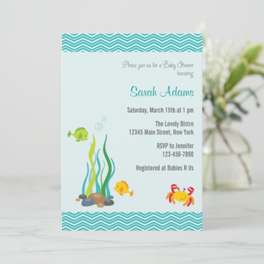 海のベビーシャワーの招待状のオーシャンブルーの下 招待状 (スタンド正面)