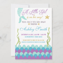 海のベビーシャワーの招待状の下の人魚 招待状