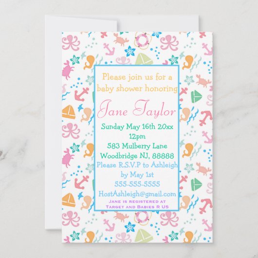 海のベビーシャワー招待状の下 招待状 (正面)