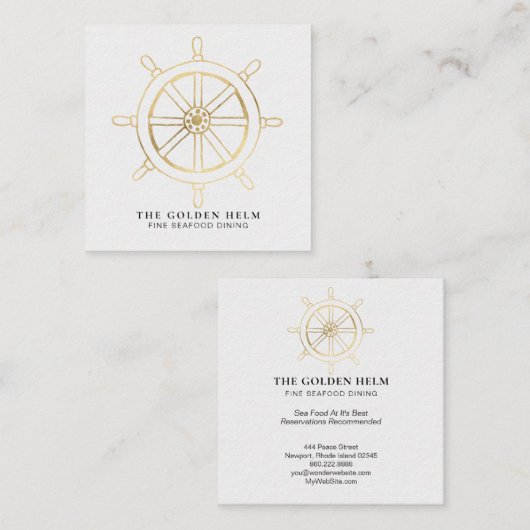 海のホワイトゴールドによって*~*の金舵輪の素晴らしい食事 スクエア名刺 (正面/裏面)