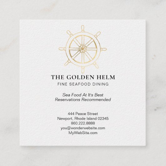 海のホワイトゴールドによって*~*の金舵輪の素晴らしい食事 スクエア名刺 (裏面)