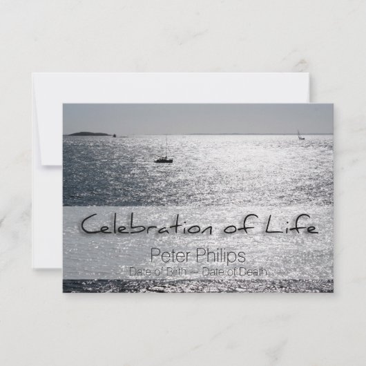 海のボートお祝いの生活葬儀の発表 招待状 (正面)