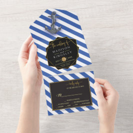 海のボートのアンカー　素敵なセーリングのウェディング オールインワン招待状