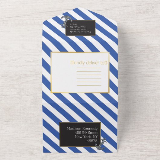 海のボートのアンカー　素敵なセーリングのウェディング オールインワン招待状 (外側)