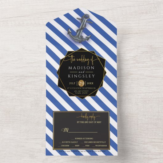 海のボートのアンカー　素敵なセーリングのウェディング オールインワン招待状 (内側)