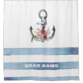 海のボート名、アンカー花のストライプ シャワーカーテン (正面)