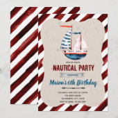 海のボート誕生日招待状 招待状 (正面/裏面)