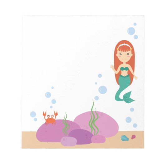 海のメモ帳で泳ぐ人魚の漫画の女の子 ノートパッド (正面)