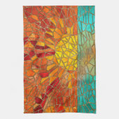 海のモザイクアートの上の日の出 キッチンタオル (縦)