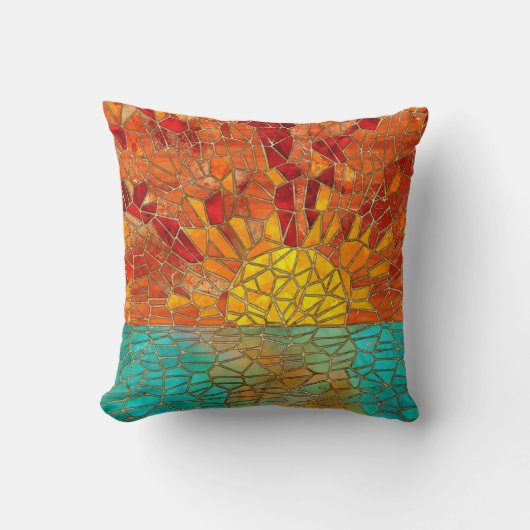 海のモザイクアートの上の日の出 クッション (正面)