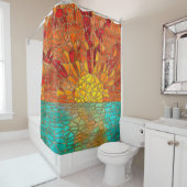 海のモザイクアートの上の日の出 シャワーカーテン (インサイチュ)