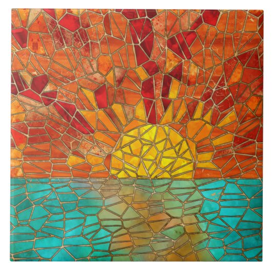 海のモザイクアートの上の日の出 タイル (正面)