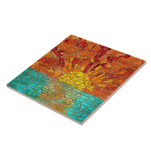 海のモザイクアートの上の日の出 タイル (側面)