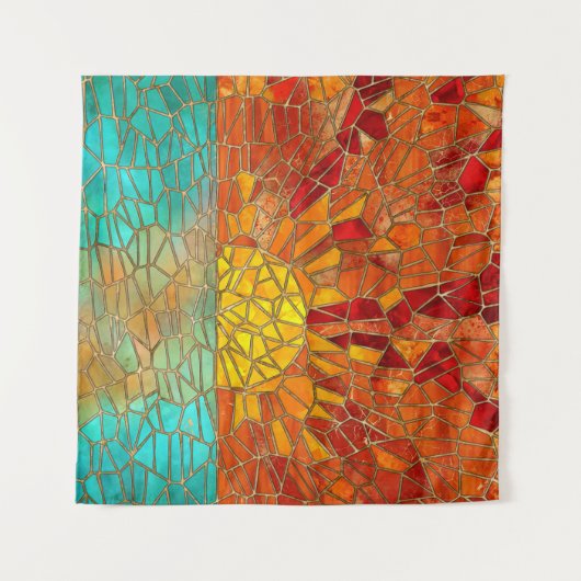 海のモザイクアートの上の日の出 タペストリー (正面(横))