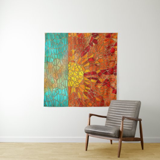 海のモザイクアートの上の日の出 タペストリー (インサイチュ(横))