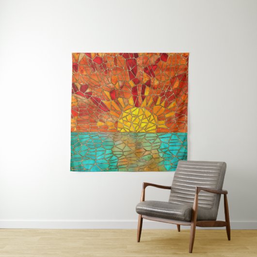 海のモザイクアートの上の日の出 タペストリー (インサイチュ)