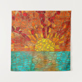 海のモザイクアートの上の日の出 タペストリー (正面)