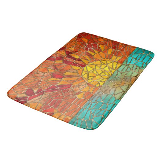海のモザイクアートの上の日の出 バスマット (アングル)