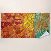 海のモザイクアートの上の日の出 ビーチタオル (正面)