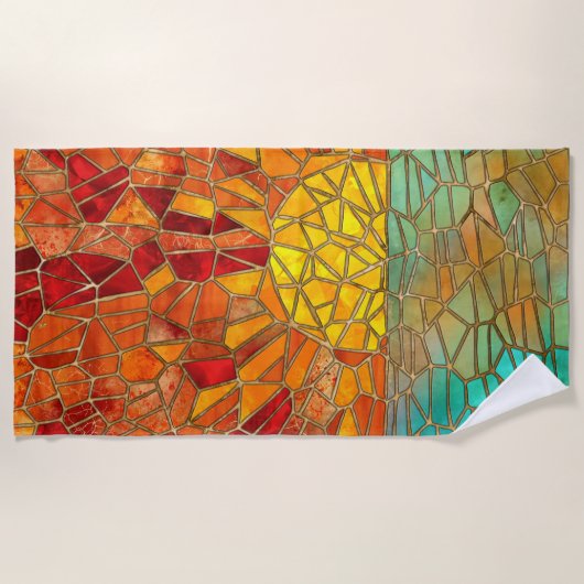 海のモザイクアートの上の日の出 ビーチタオル (正面)