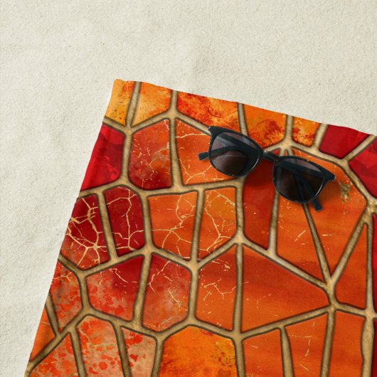 海のモザイクアートの上の日の出 ビーチタオル (インサイチュ)