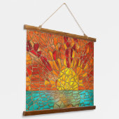 海のモザイクアートの上の日の出 吊り下げ型タペストリー (傾斜あり)