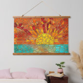 海のモザイクアートの上の日の出 吊り下げ型タペストリー (寝室)