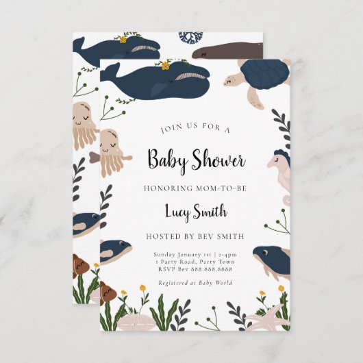 海のモダン下で赤ちゃんシャワー招待状 招待状 (正面/裏面)