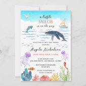 海のモダン中で小さなセーラーベビーシャワー 招待状 (正面)