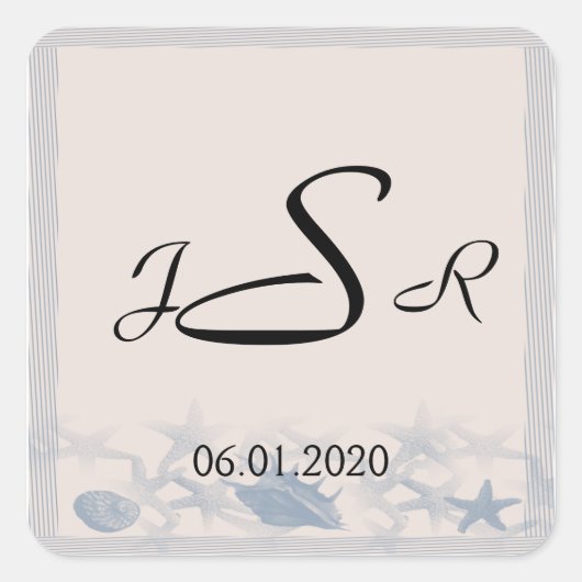 海のモノグラムのステッカーによる宝物 スクエアシール (正面)