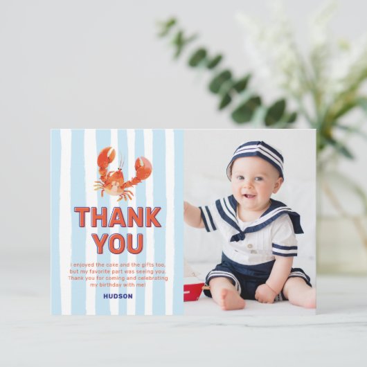 海のロブスターの写真の子供の誕生日 サンキューカード (スタンド正面)