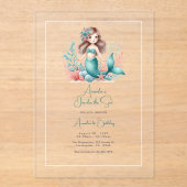 「海のワンダー」マーメイドの最初の誕生日パーティー アクリル招待状 (正面)