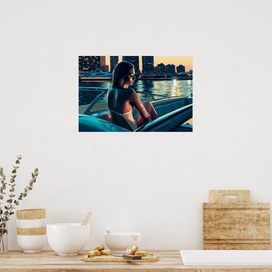 海の上でマイアミの夕日を楽しむマルセラ ポスター (キッチン)