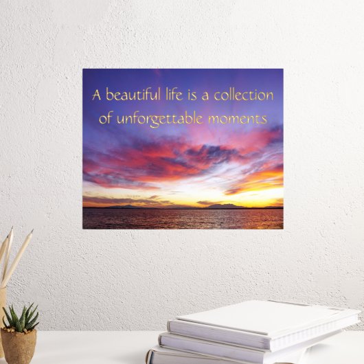 海の上に息をのむような夕日 – 引用文 箔ポスター (インサイチュ (デスク3))