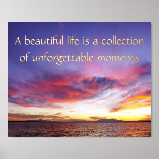 海の上に息をのむような夕日 – 引用文 箔ポスター (正面)