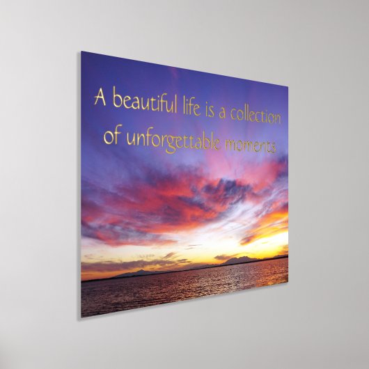 海の上に息をのむような夕日 – 引用文 箔ポスター (レイダウン)