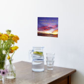 海の上に息をのむような夕日 – 引用文 箔ポスター (レイダウン (キッチン))