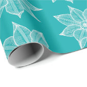 海の上に白い緑のスケッチー花 ラッピングペーパー (ロールコーナー)
