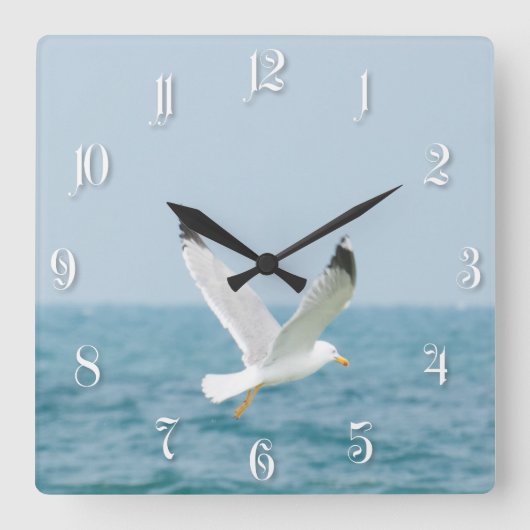 海の上のカモメの飛行 スクエア壁時計 (正面)